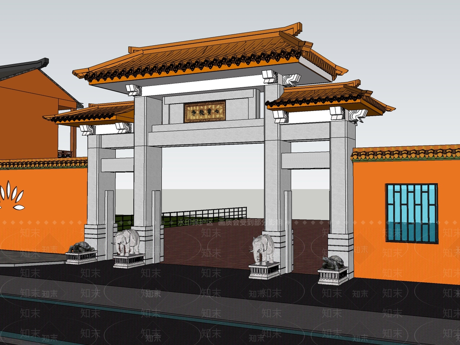 新中式中式古建筑SU模型下载【ID:1184310928】