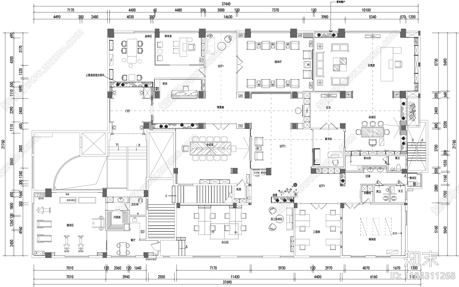 现代整体办公空间cad施工图下载【ID:1184311268】