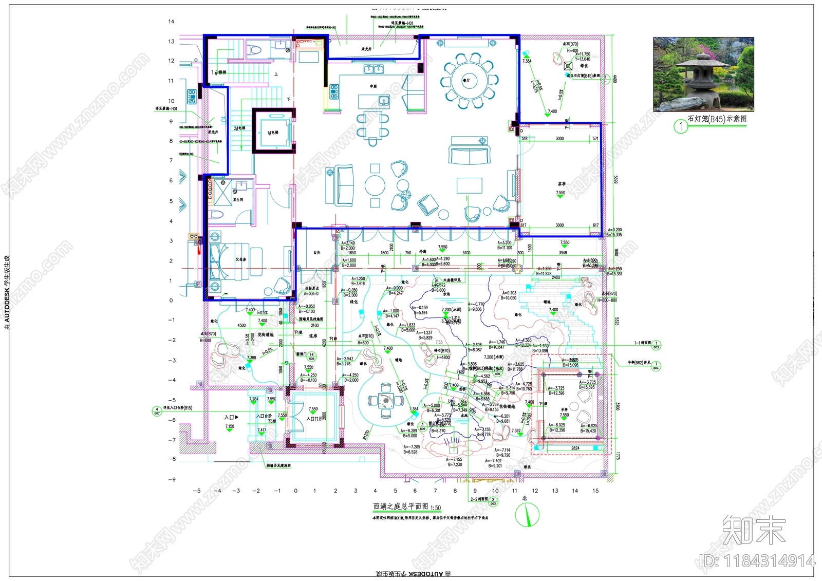 中式庭院cad施工图下载【ID:1184314914】