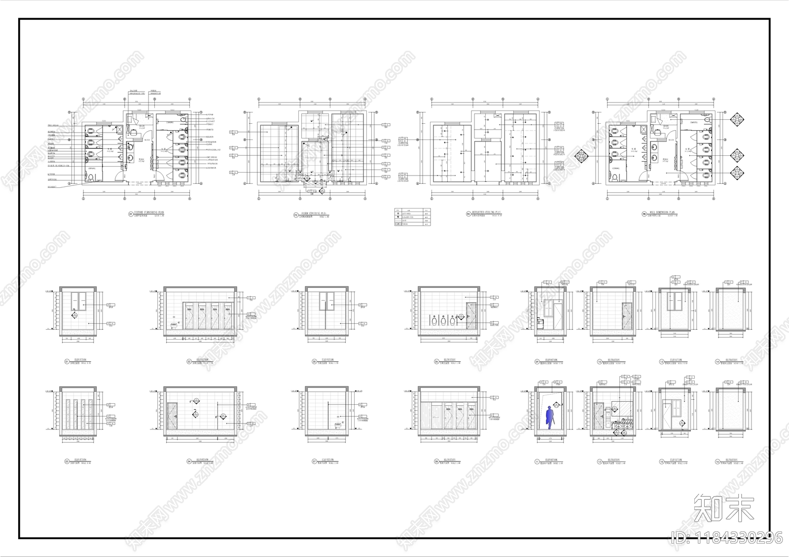 现代公共卫生间cad施工图下载【ID:1184330296】