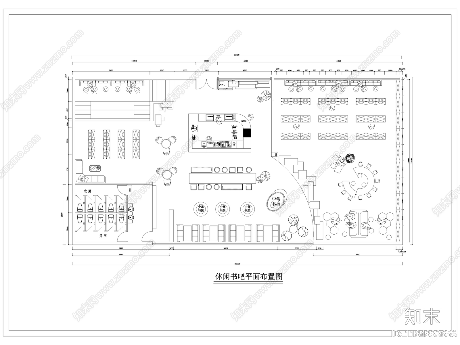现代书店cad施工图下载【ID:1184333656】