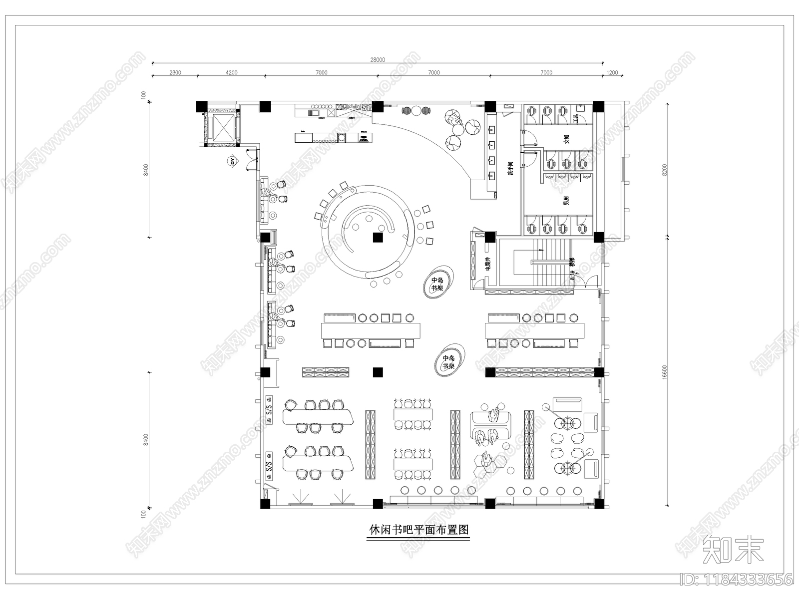 现代书店cad施工图下载【ID:1184333656】