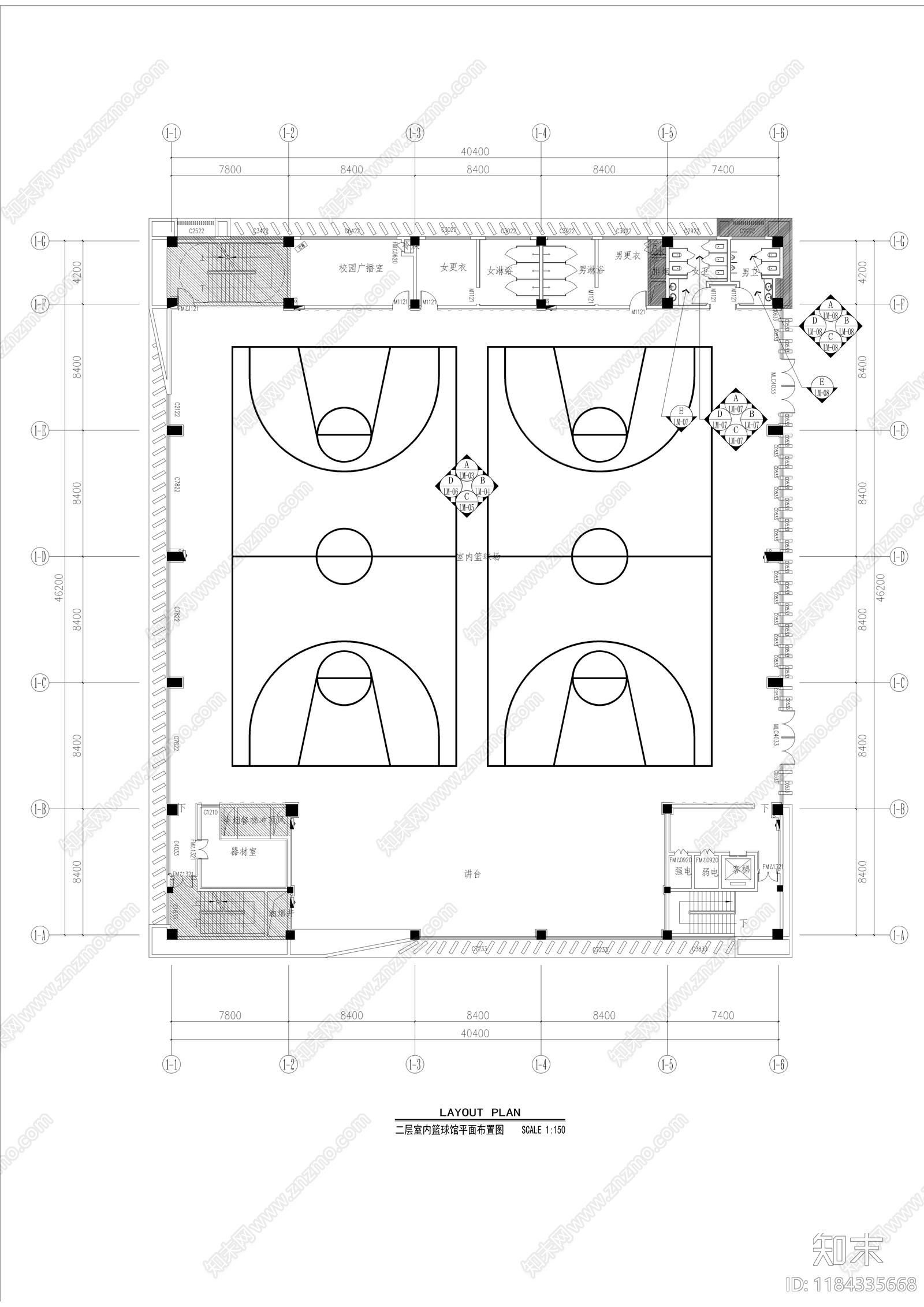现代学校cad施工图下载【ID:1184335668】