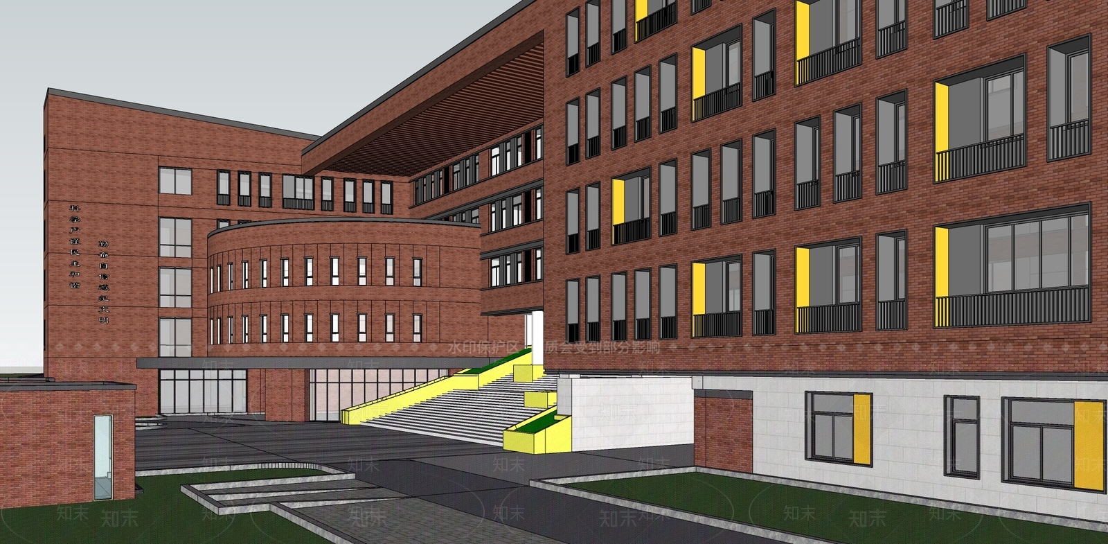 新中式简欧学校建筑SU模型下载【ID:1184341292】