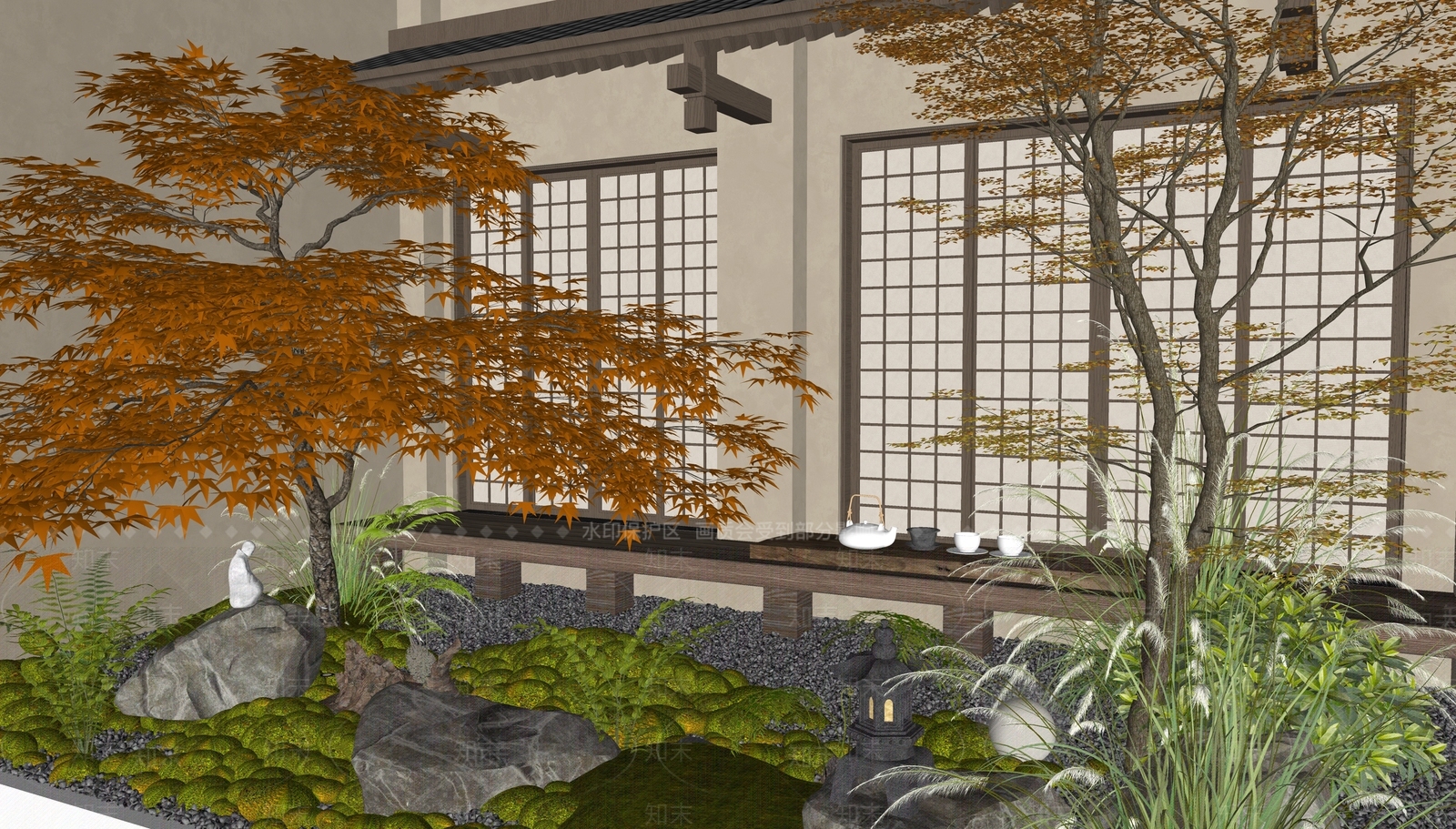 日式乡村庭院SU模型下载【ID:1184343375】