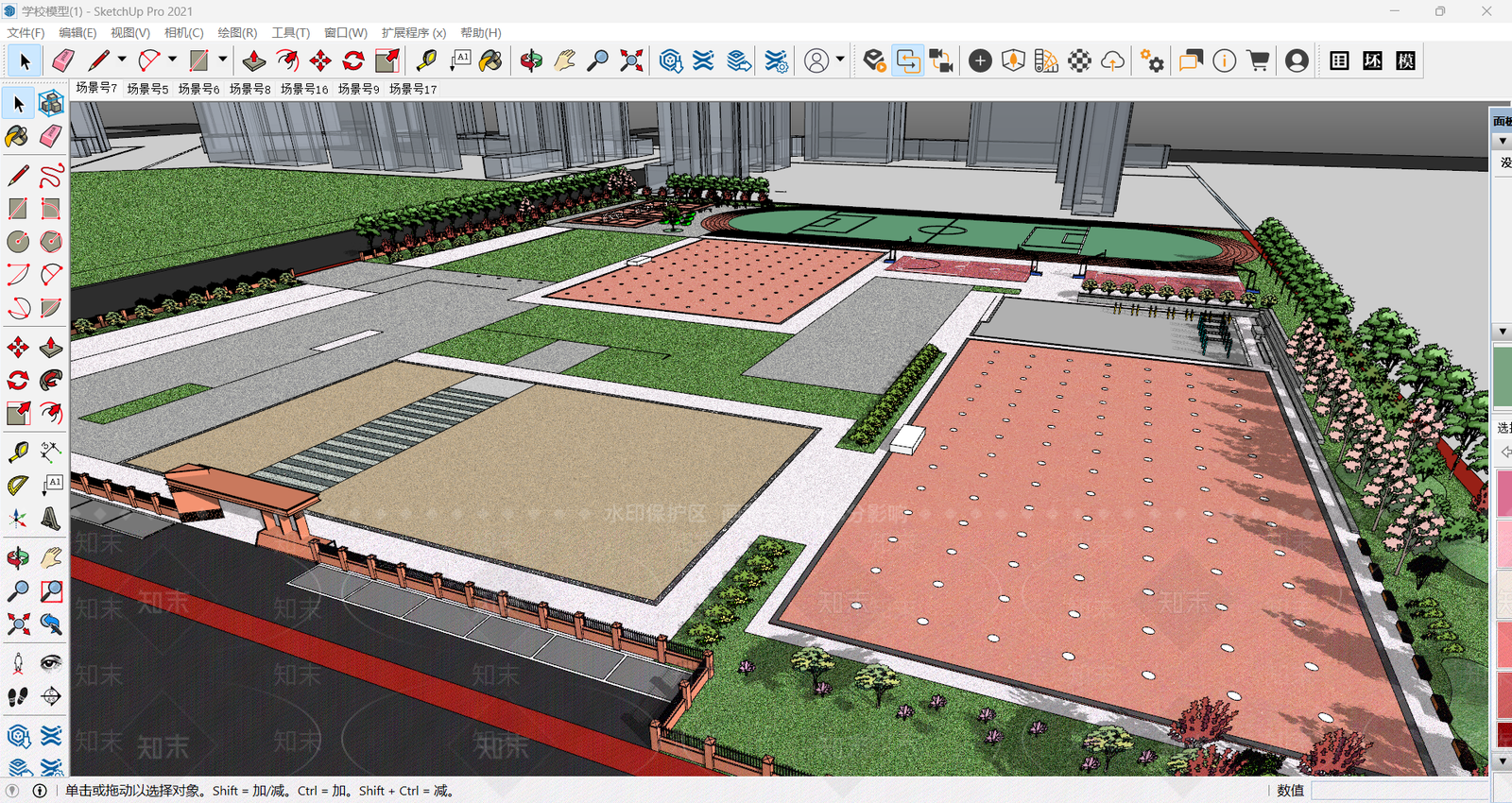 现代新中式学校建筑SU模型下载【ID:1184345778】