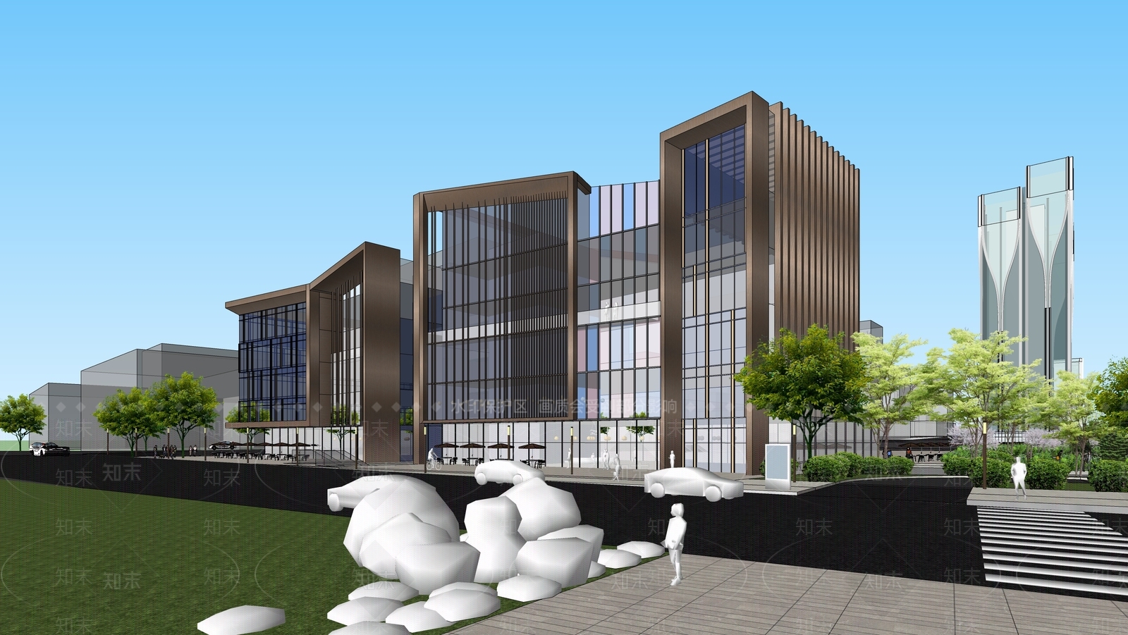 现代新中式商场建筑SU模型下载【ID:1184346253】