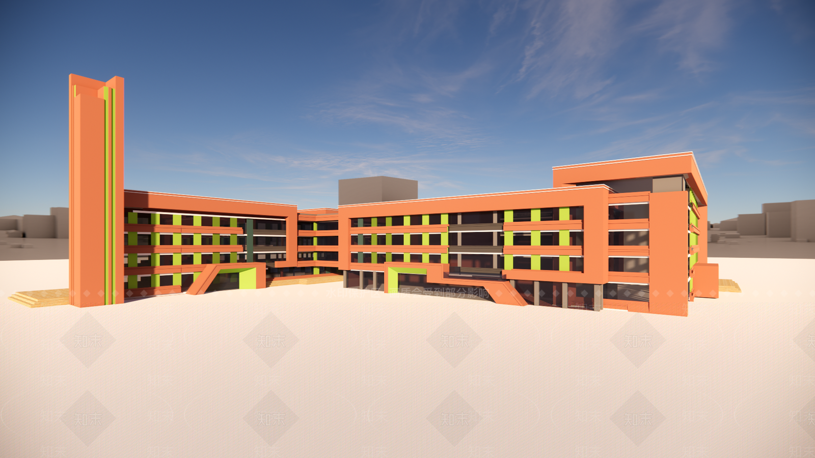 新中式现代学校建筑SU模型下载【ID:1184346910】