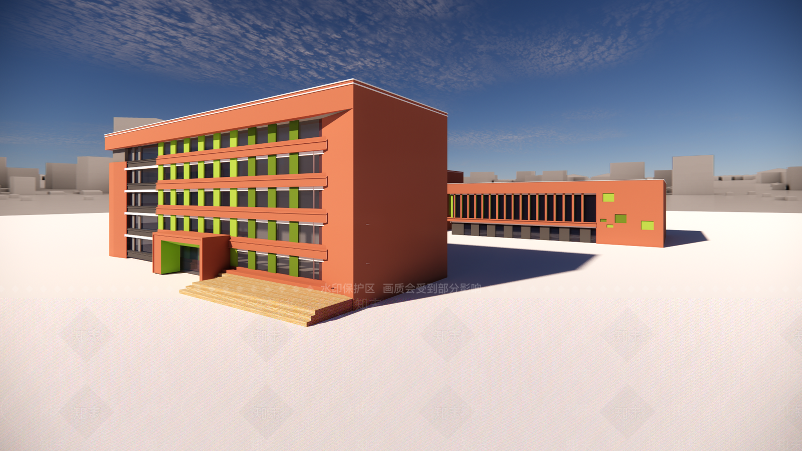 新中式现代学校建筑SU模型下载【ID:1184346910】