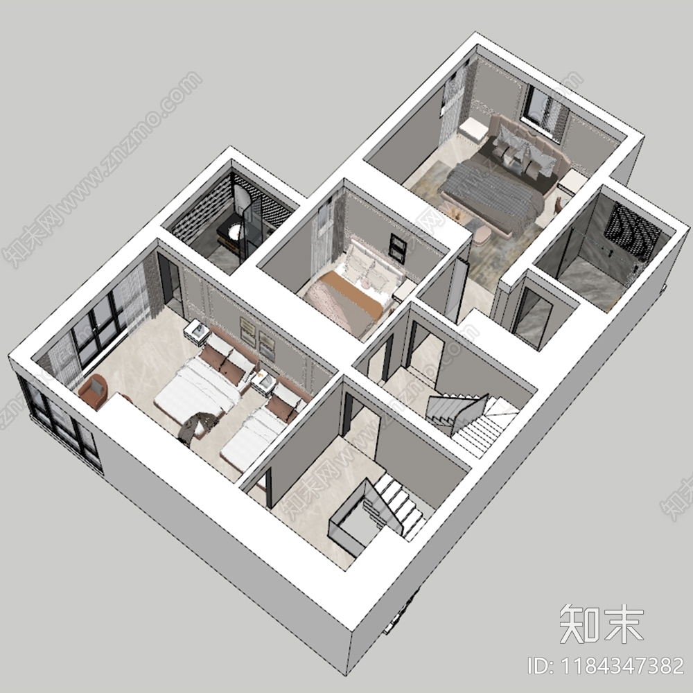 欧式家装鸟瞰SU模型下载【ID:1184347382】