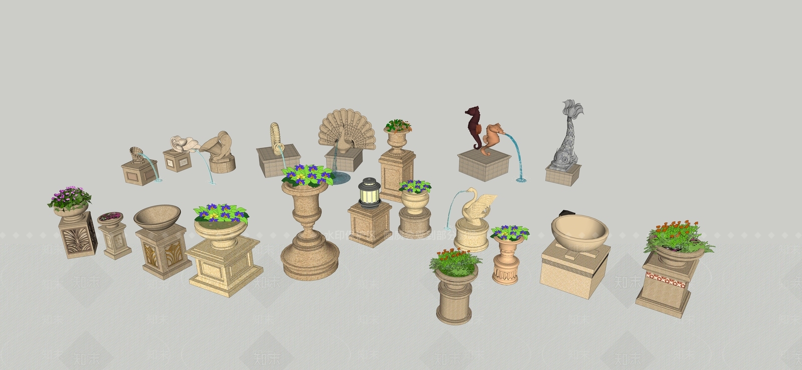 欧式雕塑小品SU模型下载【ID:1184351399】