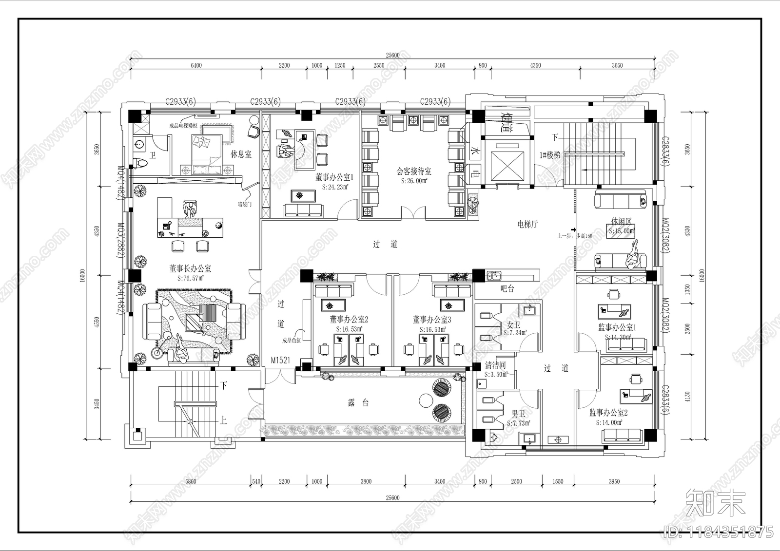 现代整体办公空间cad施工图下载【ID:1184351875】