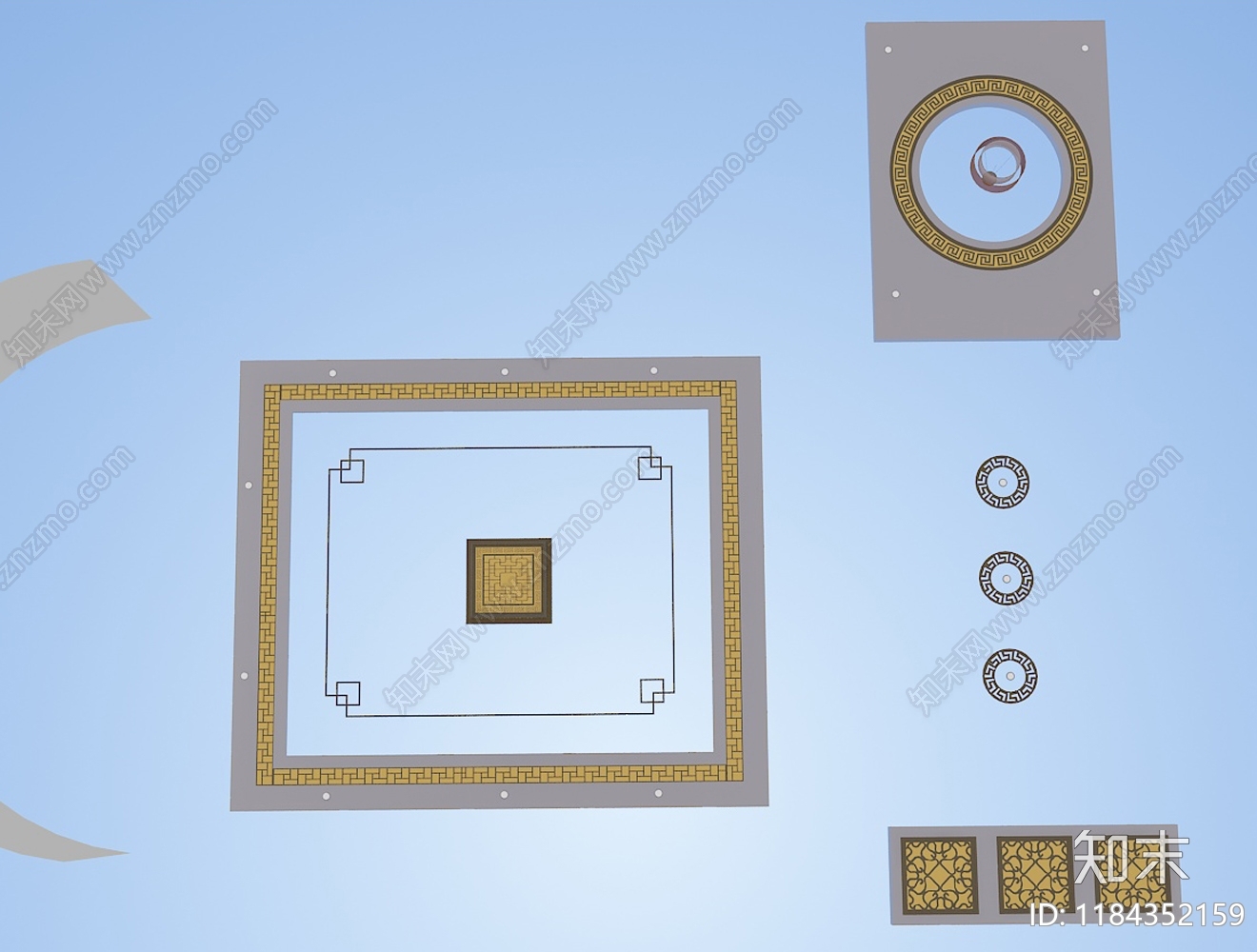 新中式中式吊顶3D模型下载【ID:1184352159】