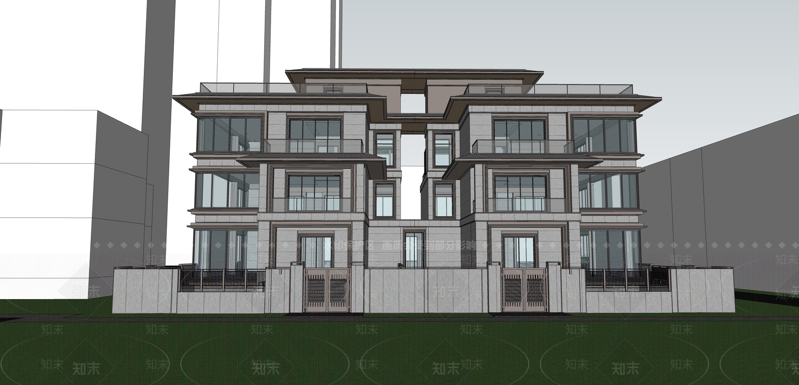 现代新中式别墅SU模型下载【ID:1184353038】