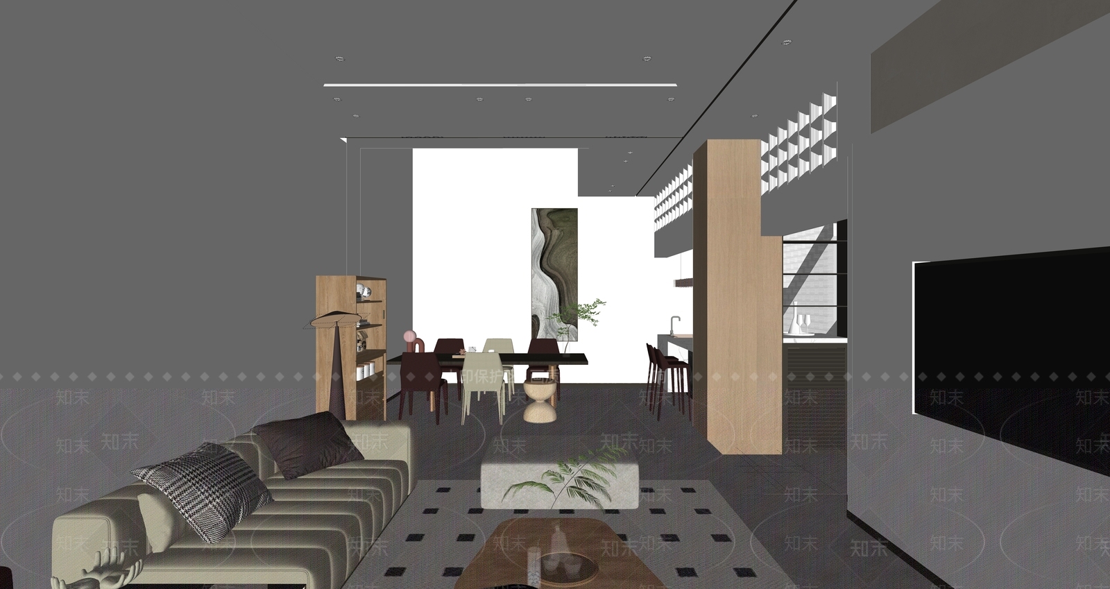 现代别墅客厅SU模型下载【ID:1184412841】