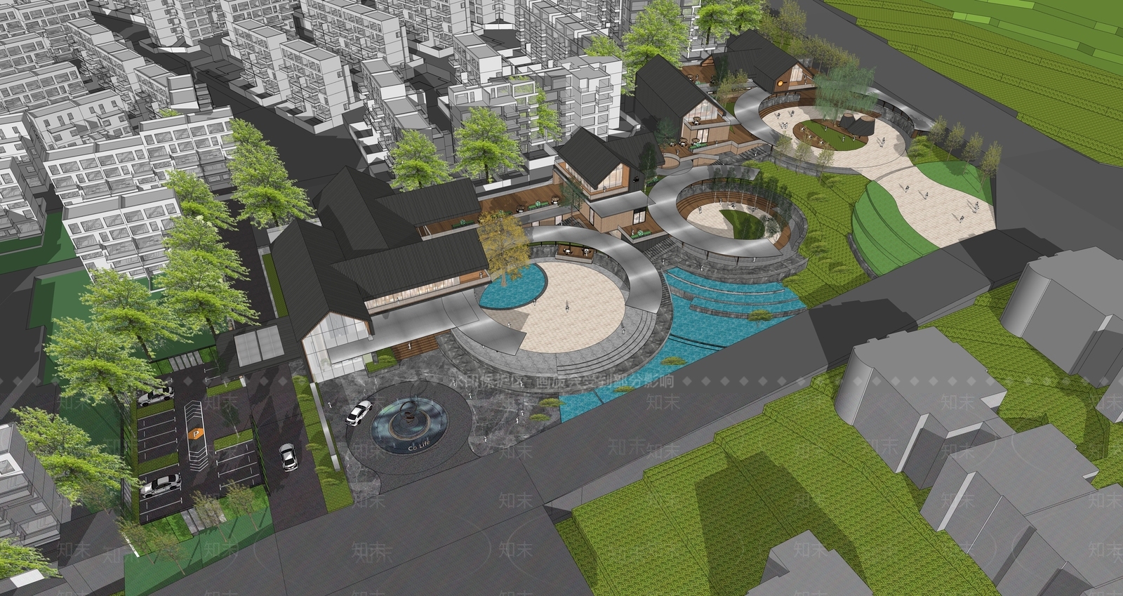 新中式民宿建筑SU模型下载【ID:1184356904】