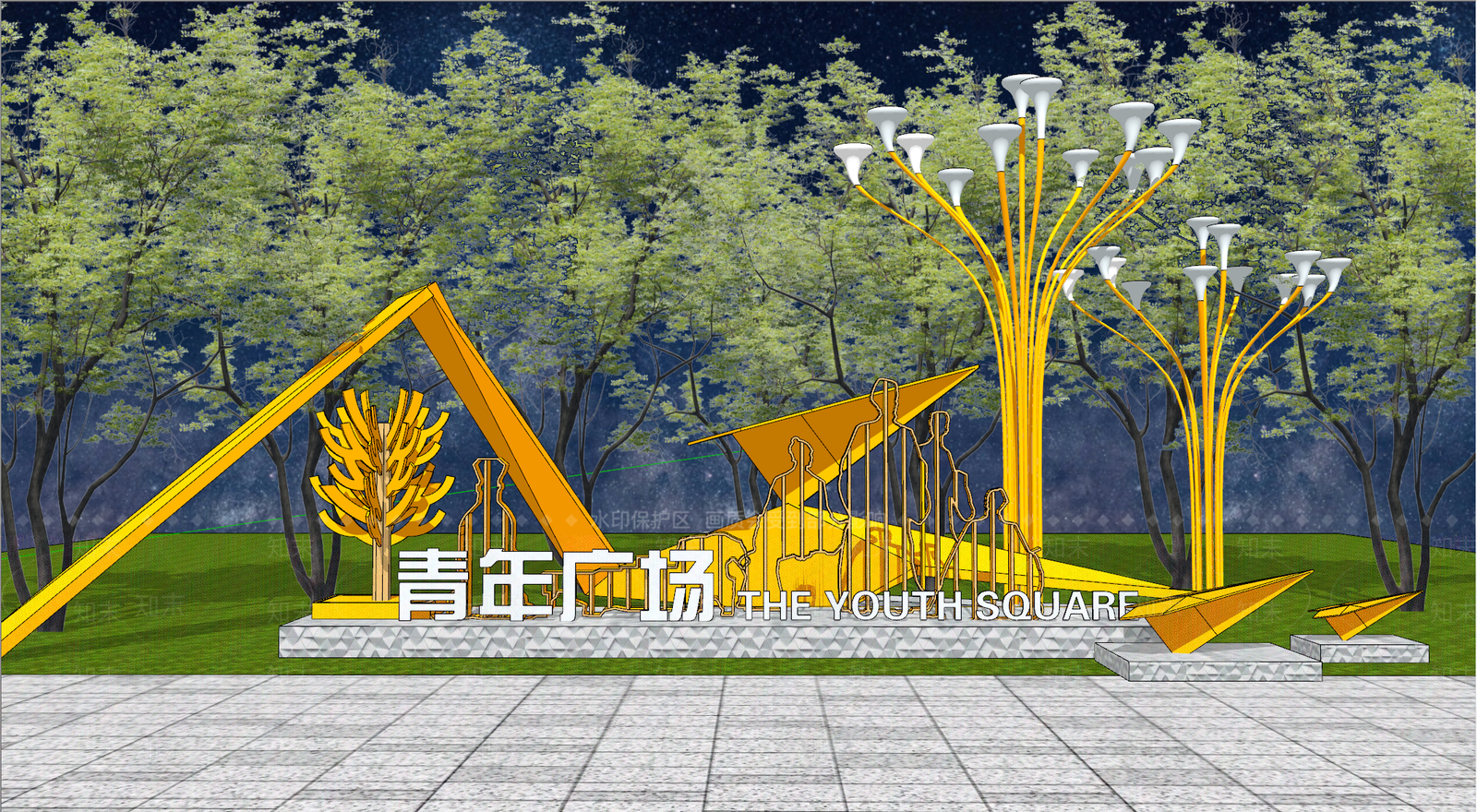 现代口袋公园SU模型下载【ID:1184361257】