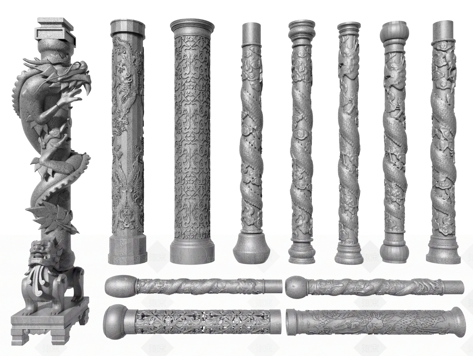 中式石雕柱子3D模型下载【ID:1184363765】