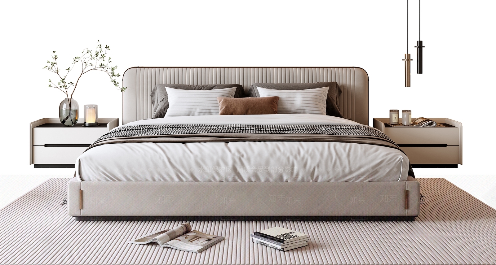 现代简约双人床3D模型下载【ID:1184365847】