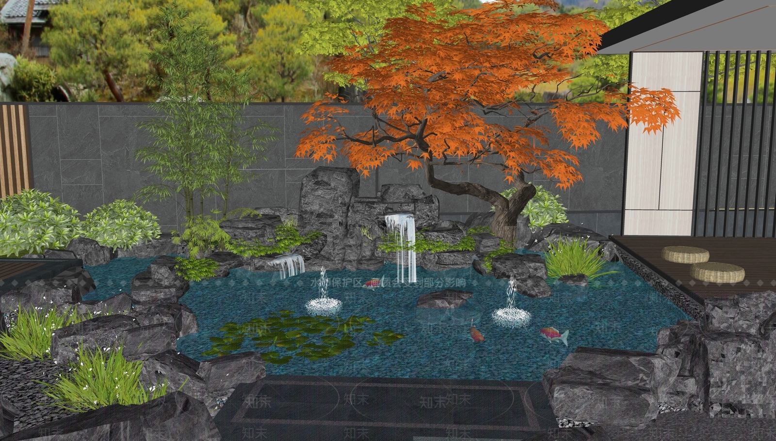 新中式别墅庭院SU模型下载【ID:1184366793】