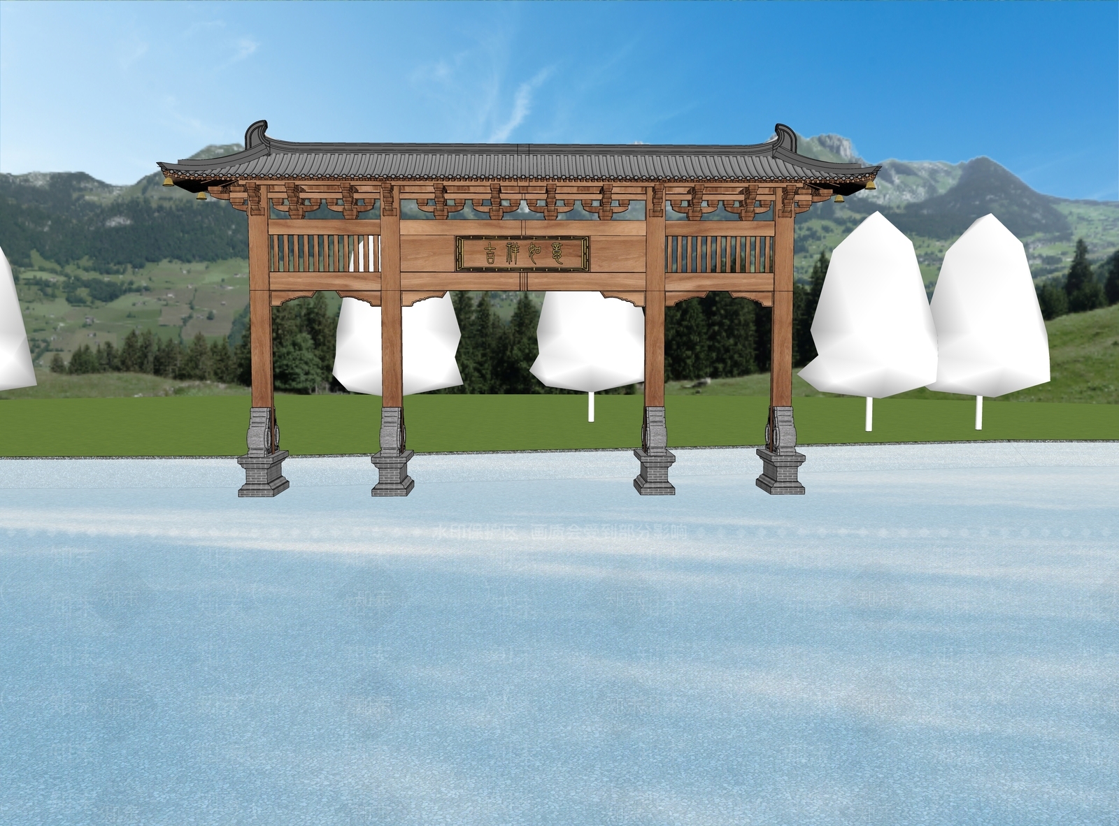 现代新中式牌坊牌楼SU模型下载【ID:1184368554】