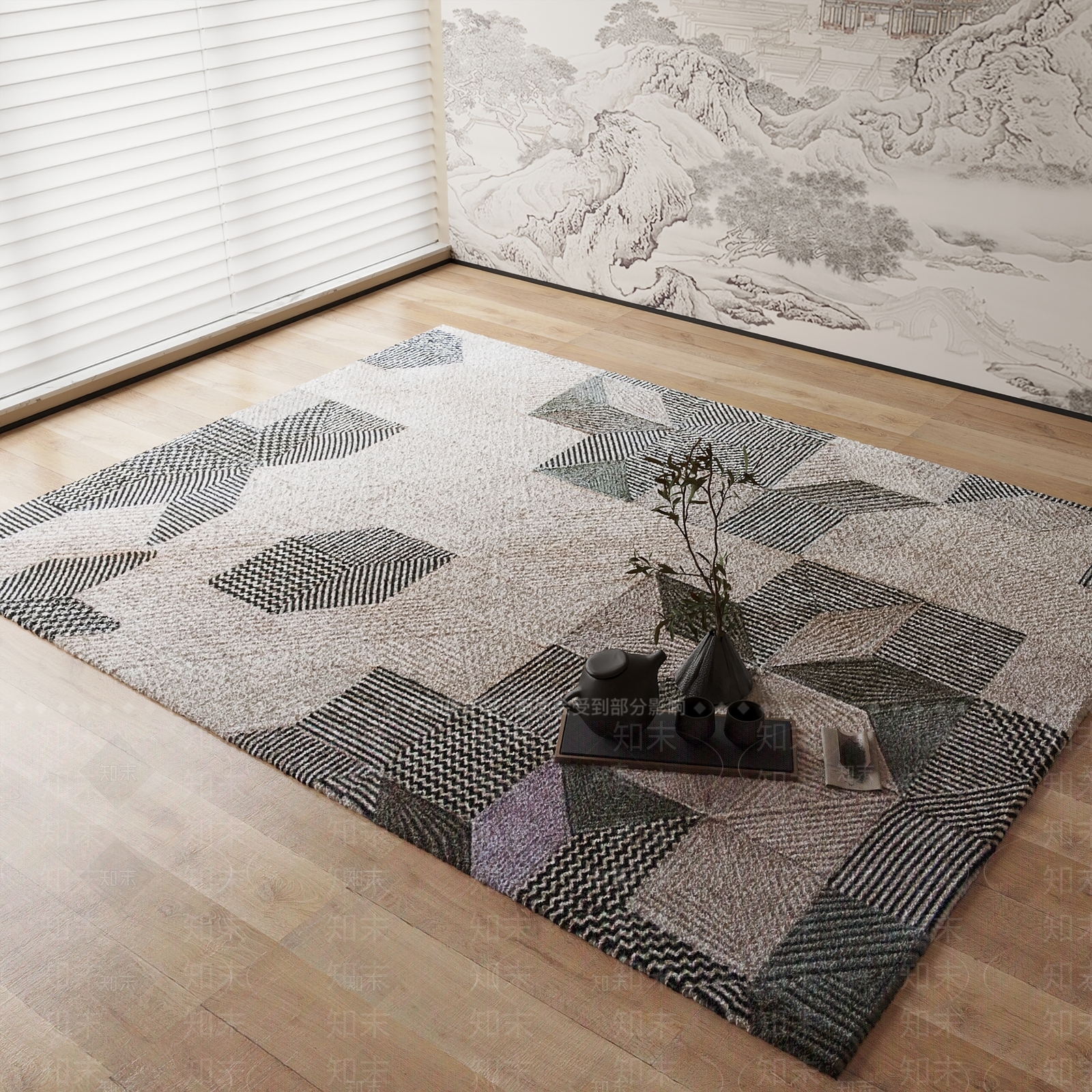 新中式地毯3D模型下载【ID:1184368993】