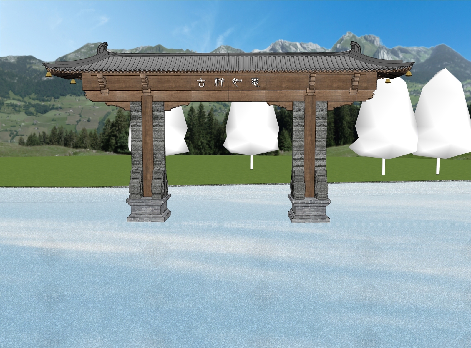 现代新中式牌坊牌楼SU模型下载【ID:1184370262】