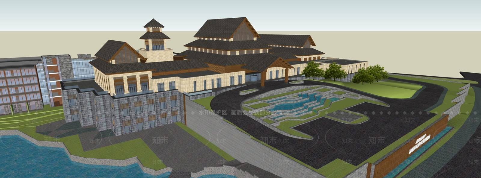 现代酒店建筑SU模型下载【ID:1184371444】