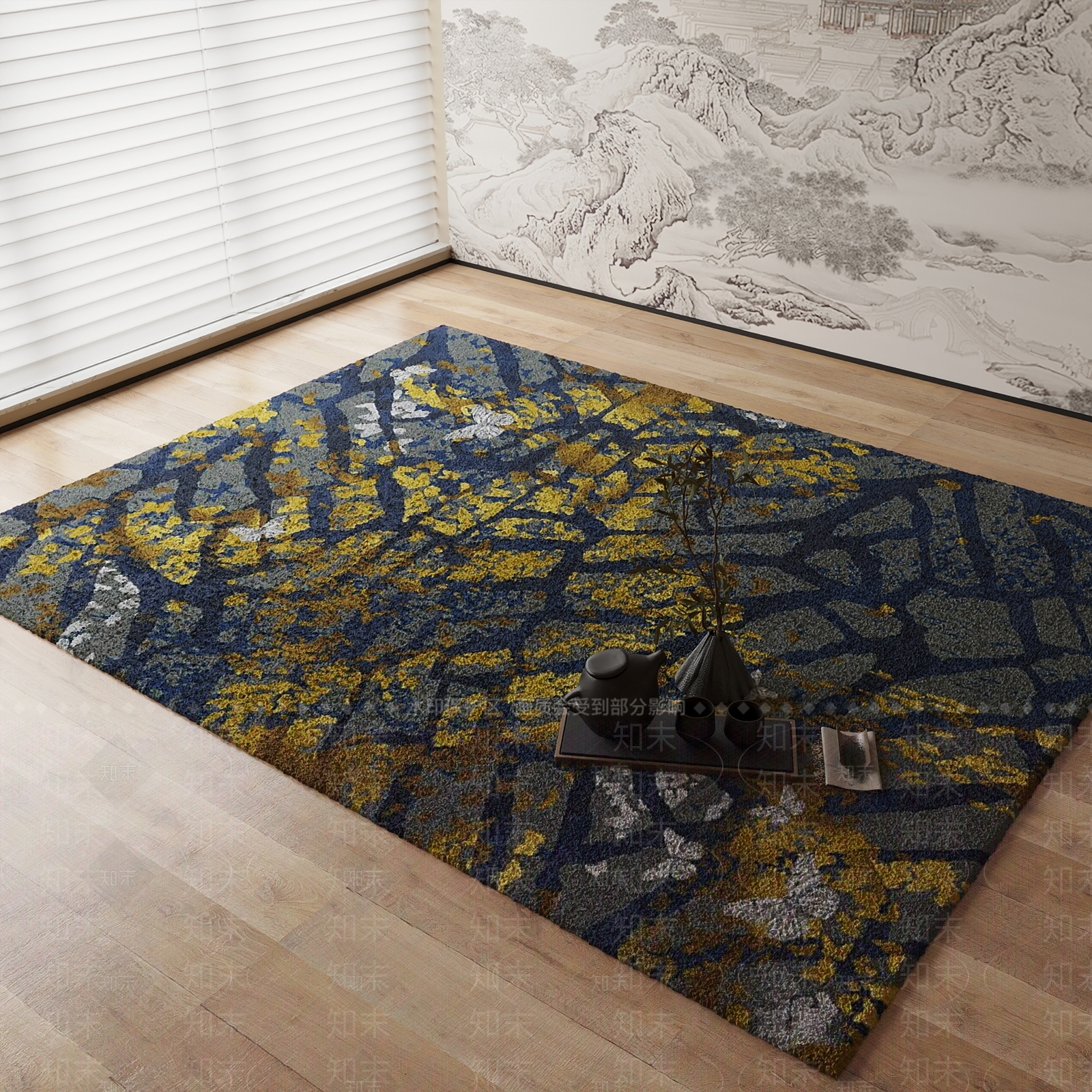 新中式地毯3D模型下载【ID:1184372495】