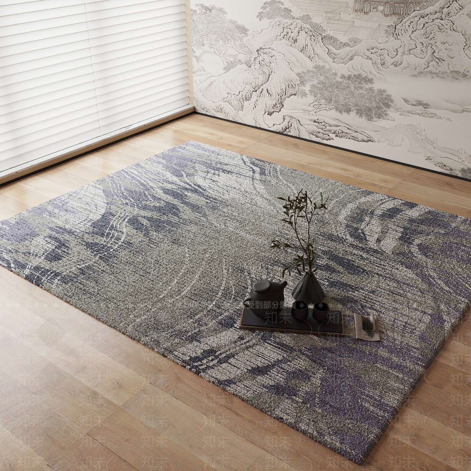 新中式地毯3D模型下载【ID:1184372597】