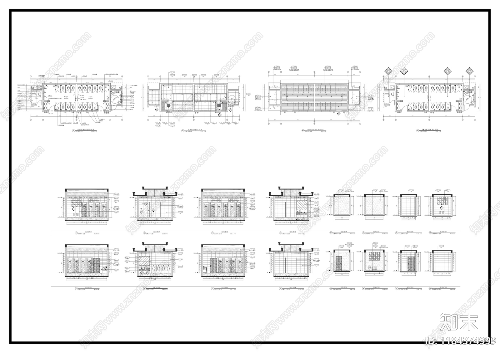 现代公共卫生间cad施工图下载【ID:1184374999】