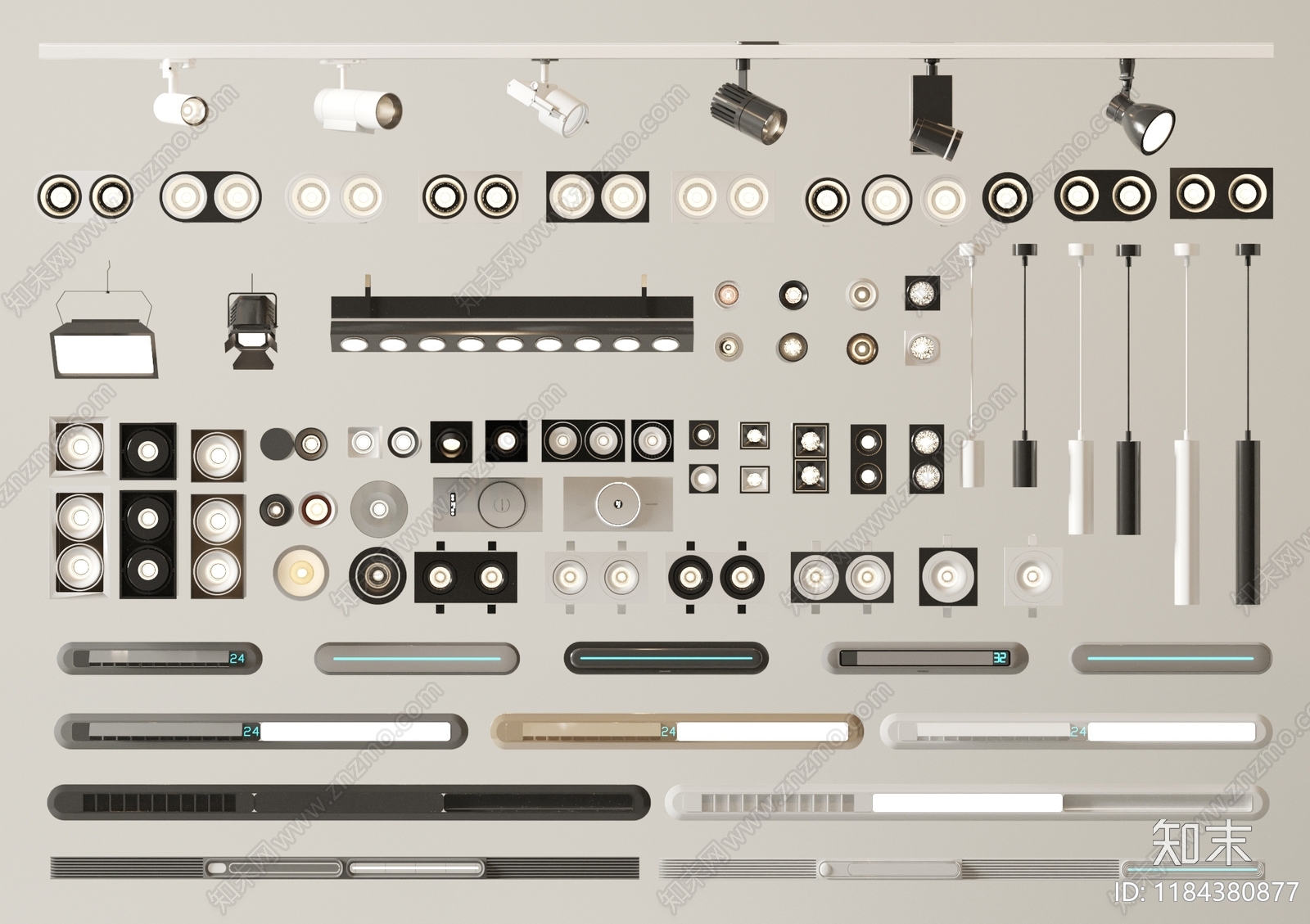 筒灯射灯组合3D模型下载【ID:1184380877】