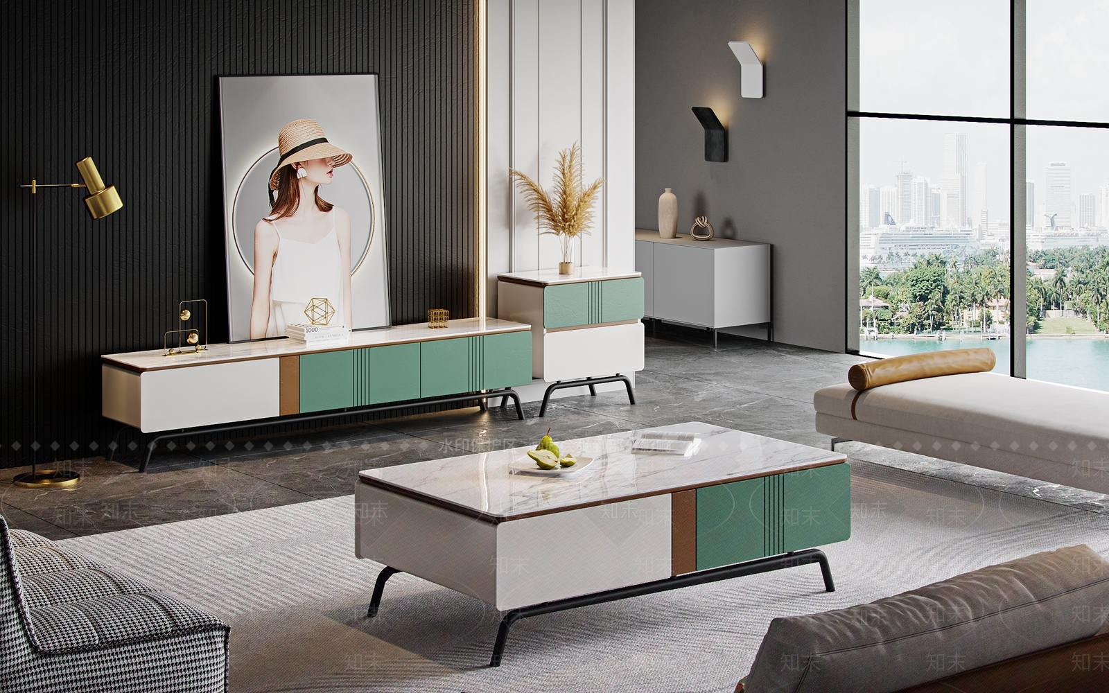 现代电视柜茶几3D模型下载【ID:1184383238】