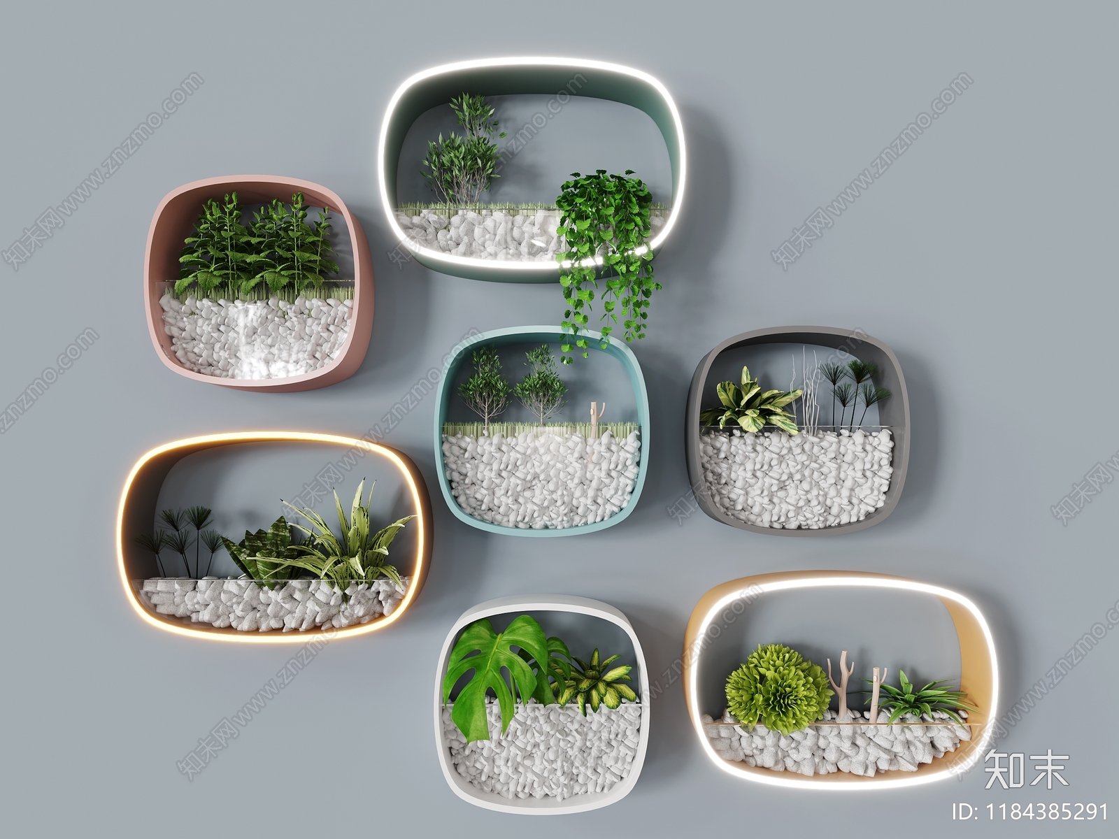 北欧绿植墙饰3D模型下载【ID:1184385291】