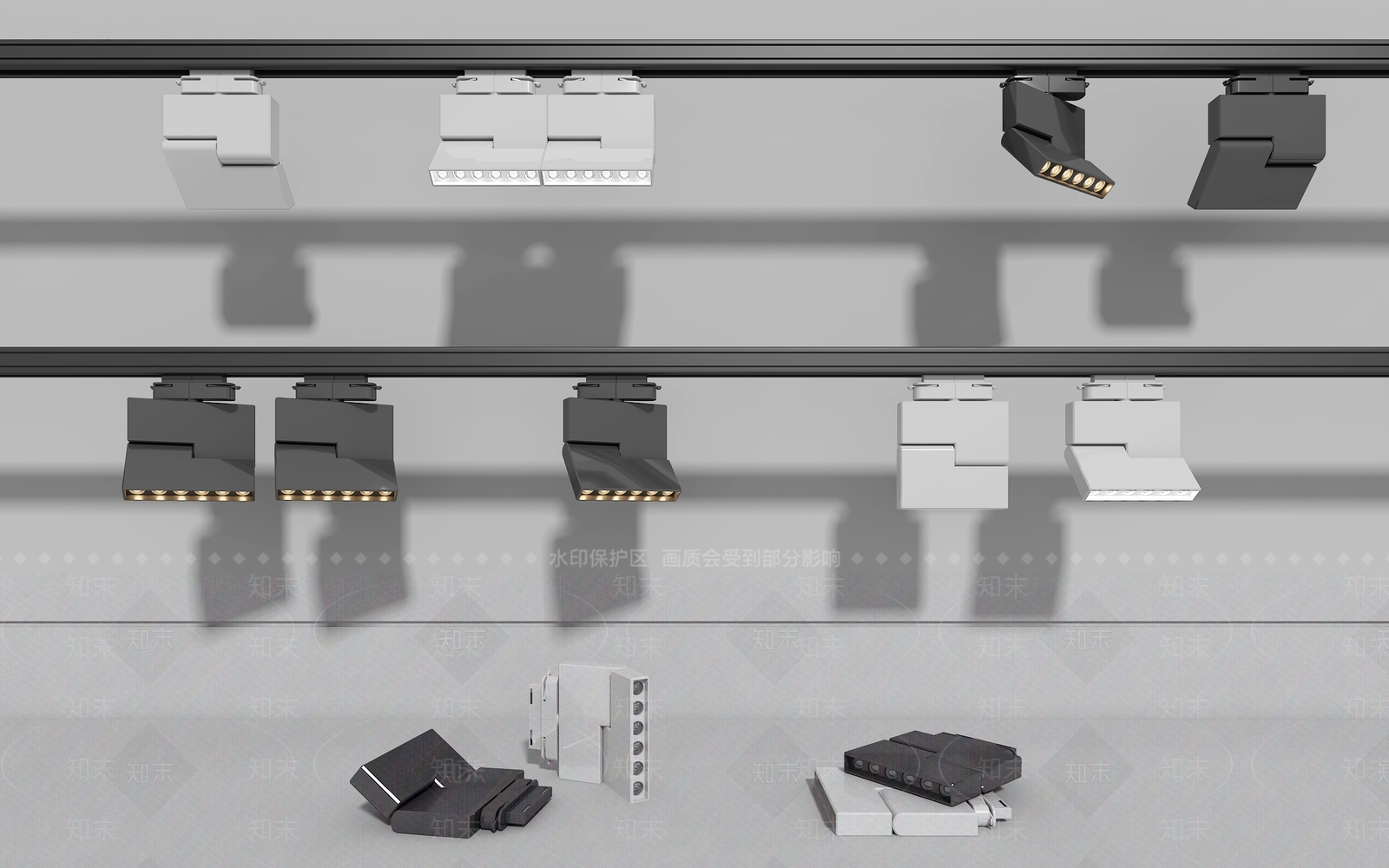 现代方形轨道射灯3D模型下载【ID:1184385369】