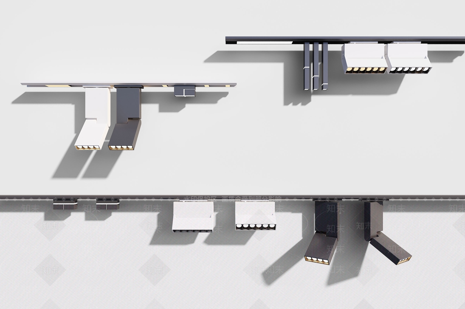 现代方形轨道射灯3D模型下载【ID:1184386935】