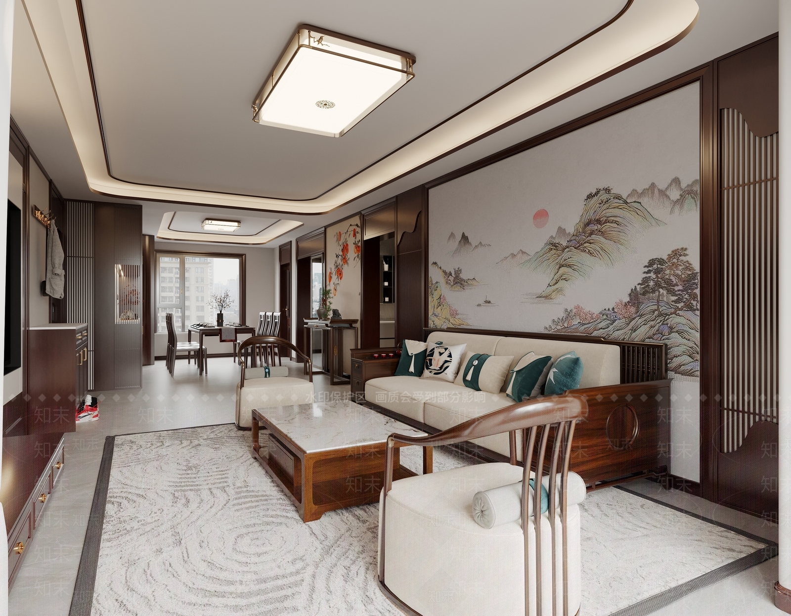 新中式中式客餐厅3D模型下载【ID:1184389559】