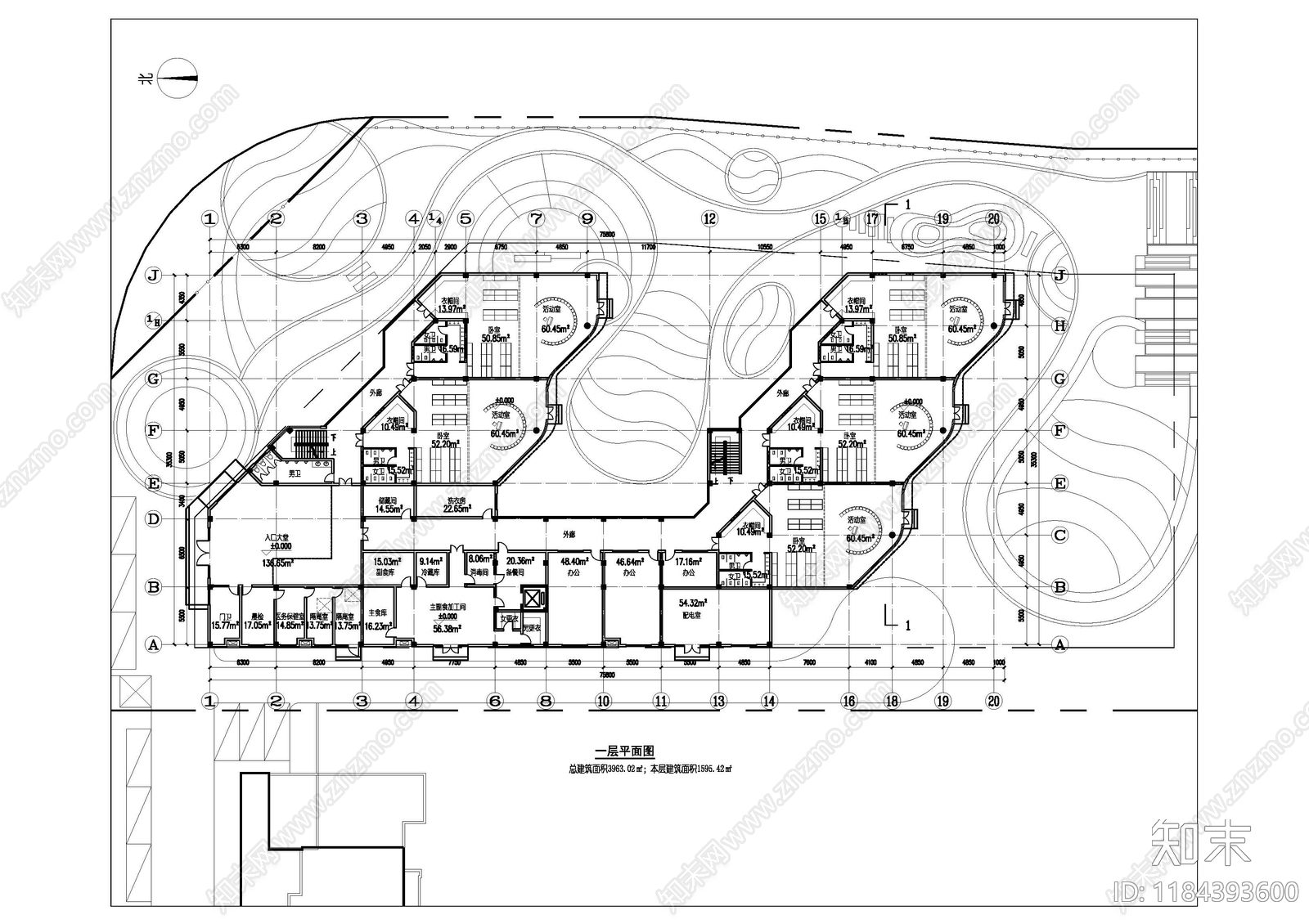 现代幼儿园建筑cad施工图下载【ID:1184393600】