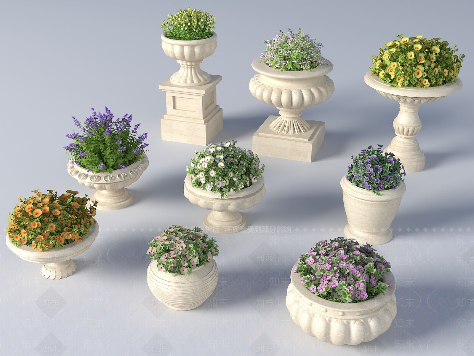 现代欧式花钵3D模型下载【ID:1184394215】