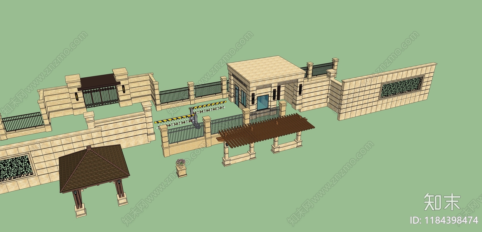 现代新中式小区景观SU模型下载【ID:1184398474】