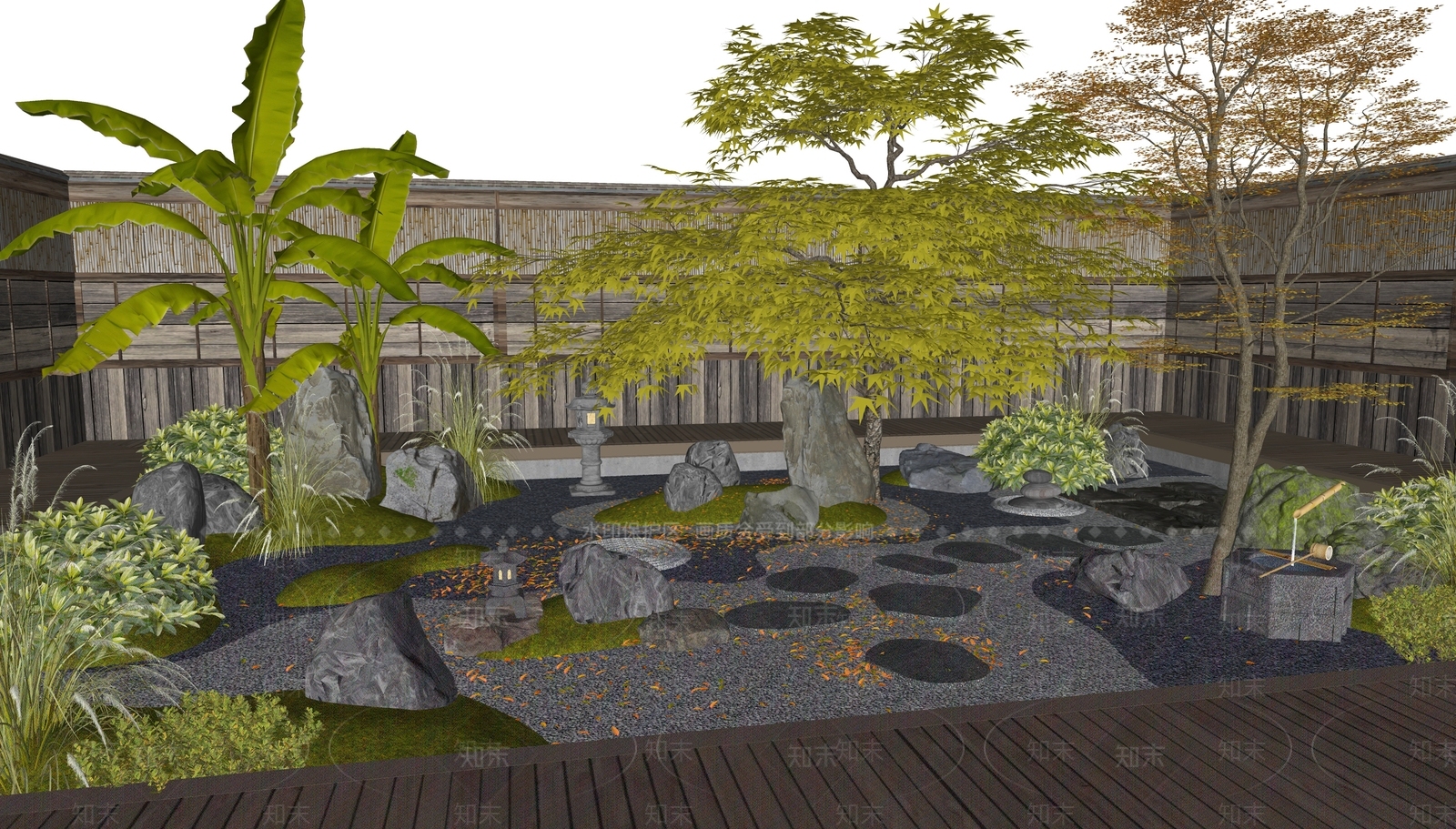 日式禅意乡村庭院SU模型下载【ID:1184399165】