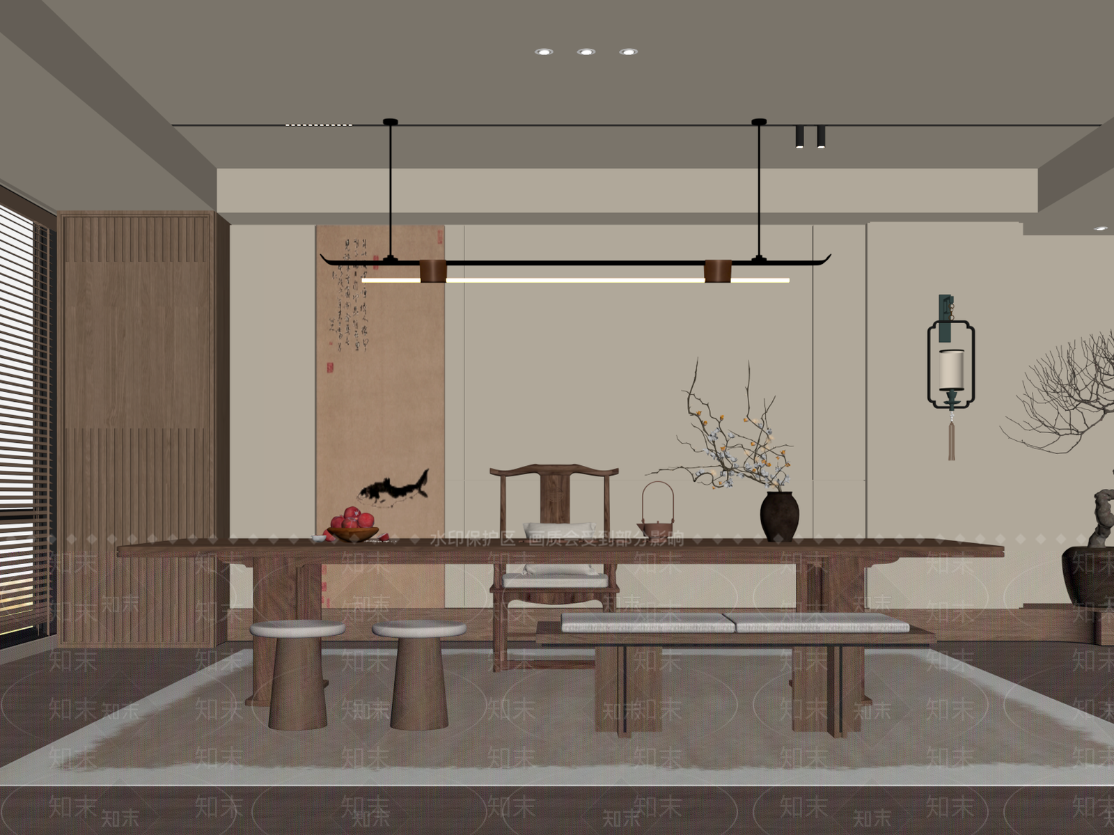 新中式茶室SU模型下载【ID:1184418221】