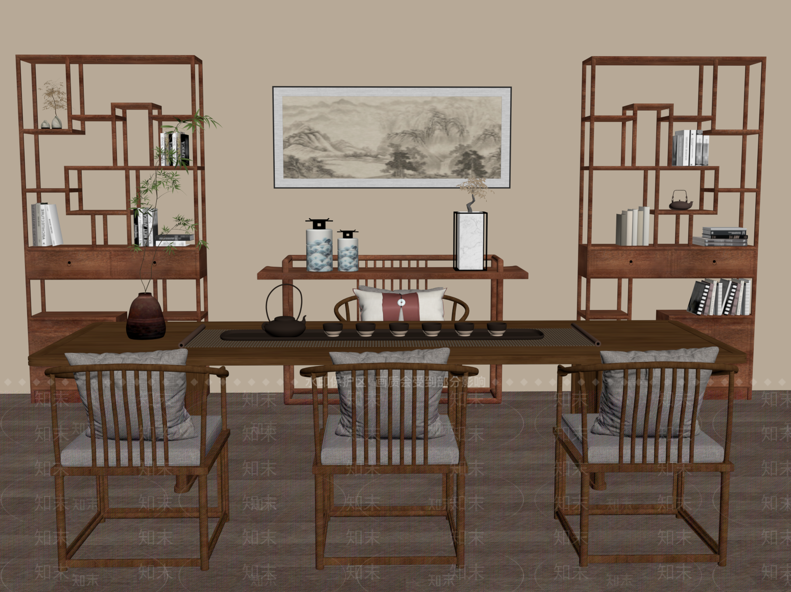 新中式茶室SU模型下载【ID:1184420080】