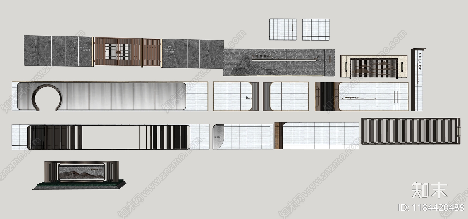 新中式现代小区景观SU模型下载【ID:1184420488】