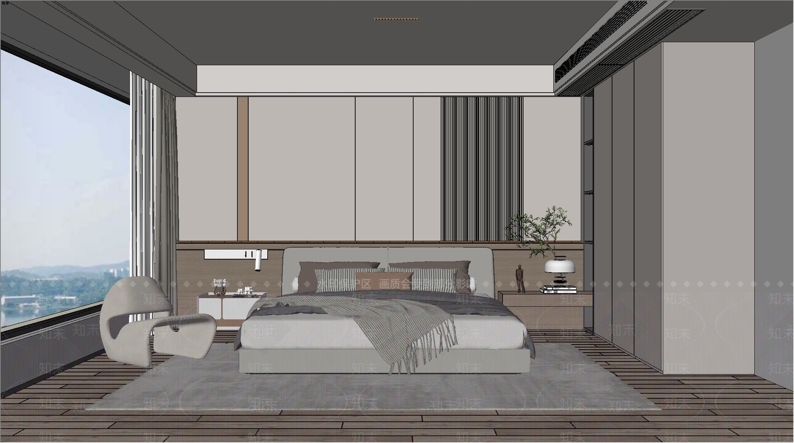 现代简约单人床SU模型下载【ID:1184422631】