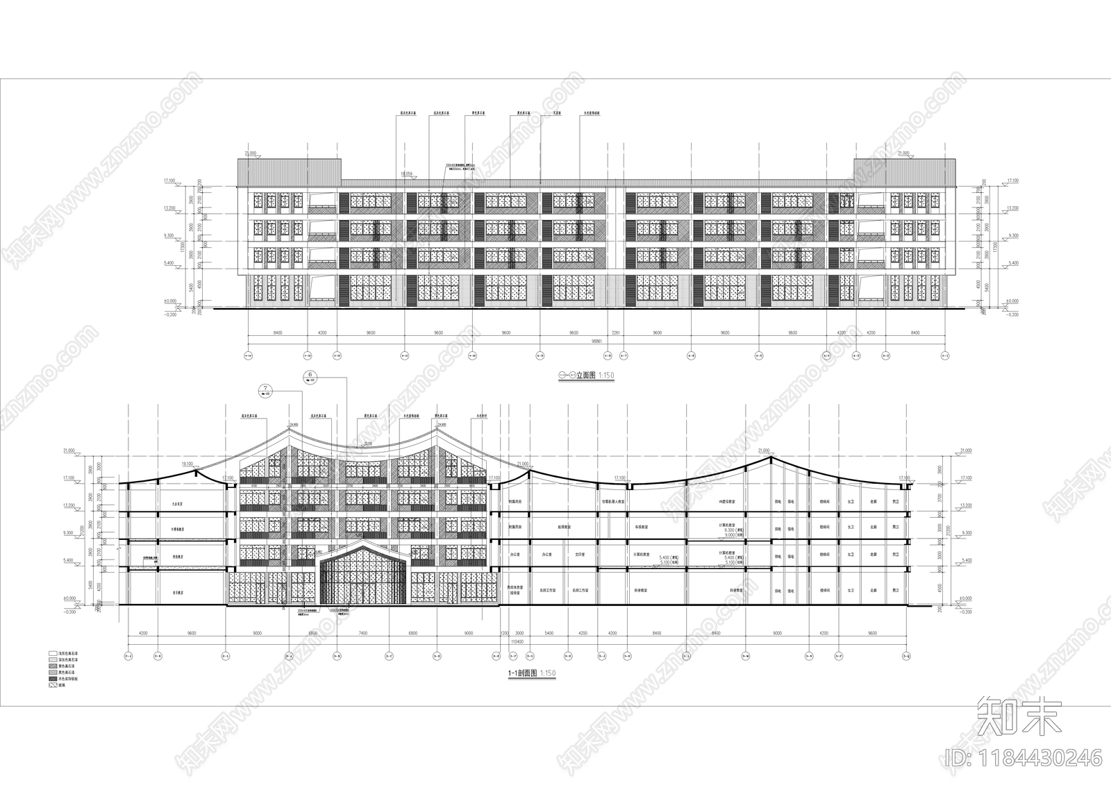 现代学校建筑cad施工图下载【ID:1184430246】