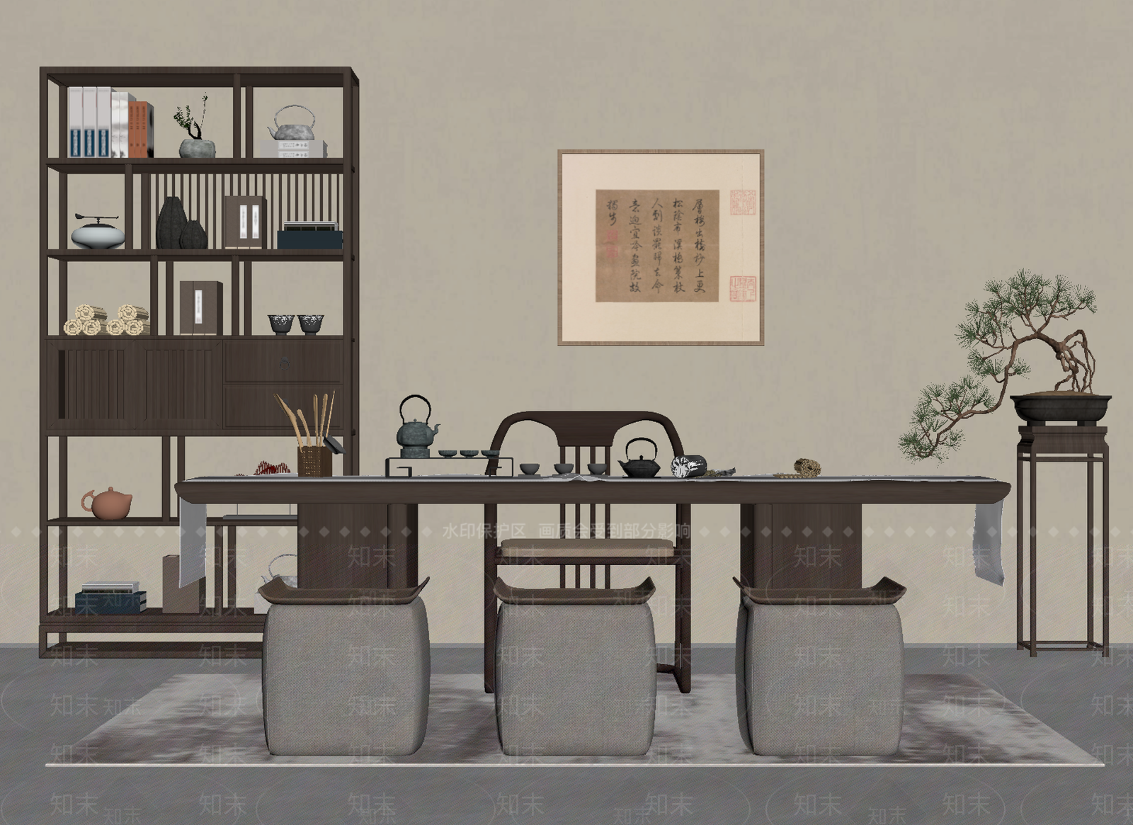 新中式茶室SU模型下载【ID:1184433966】