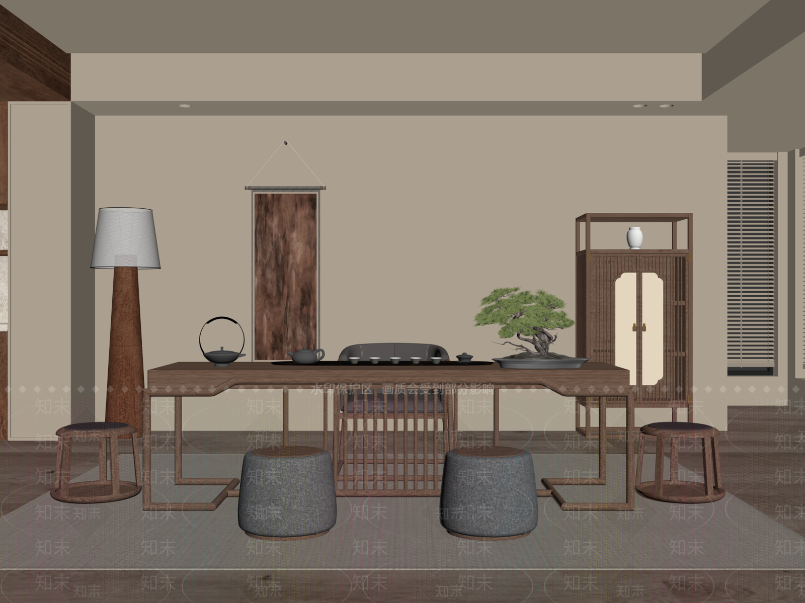 新中式茶室SU模型下载【ID:1184434161】