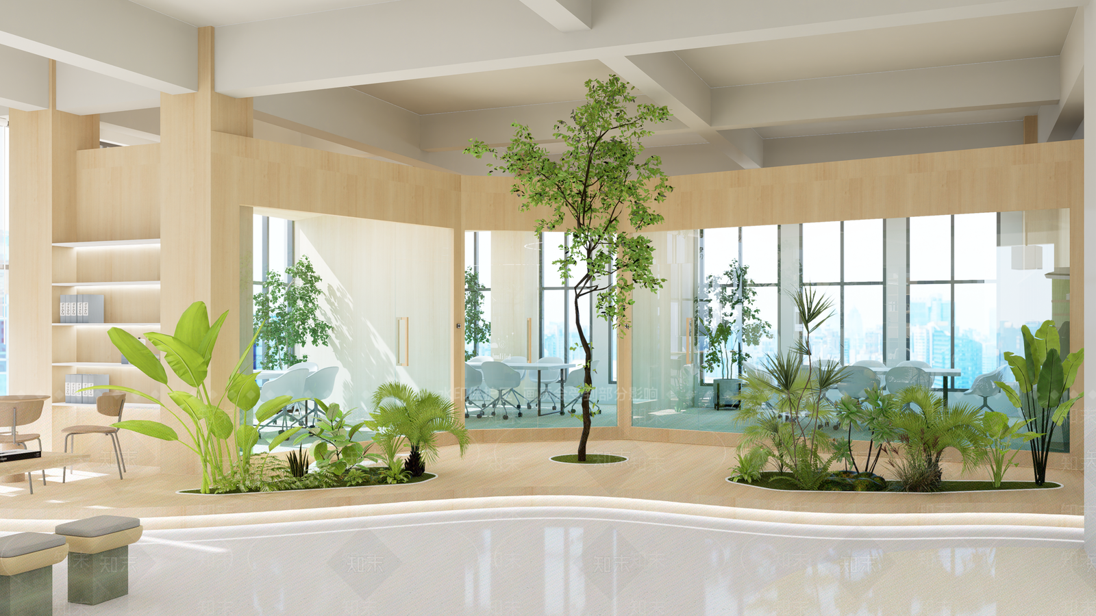 现代原木办事大厅SU模型下载【ID:1184531518】
