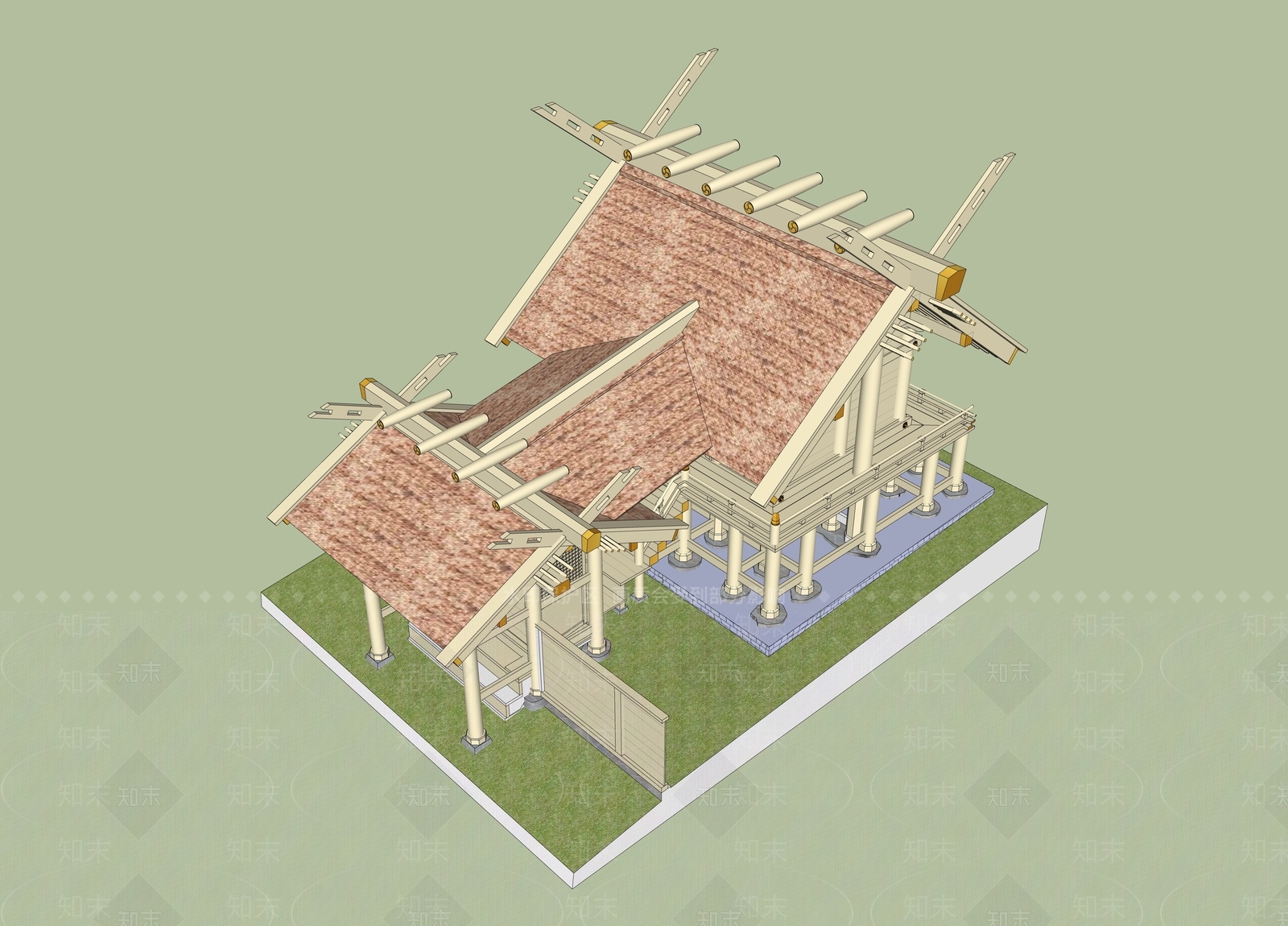 中式古建筑SU模型下载【ID:1184439755】